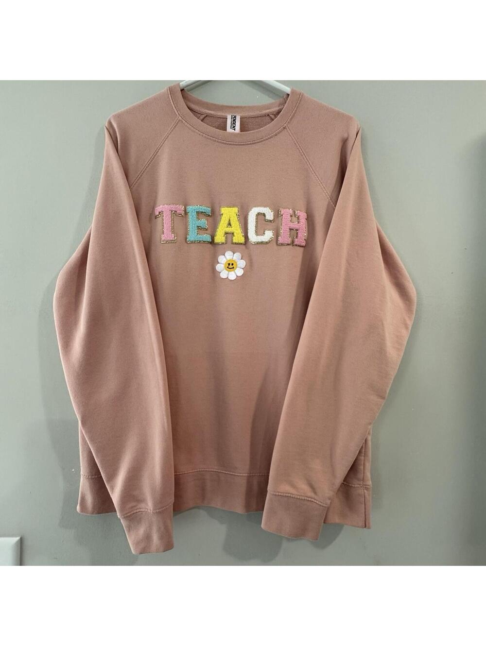 Independant Trading Company Sweatshirt Women Medium Pink Colorful Teach Flower